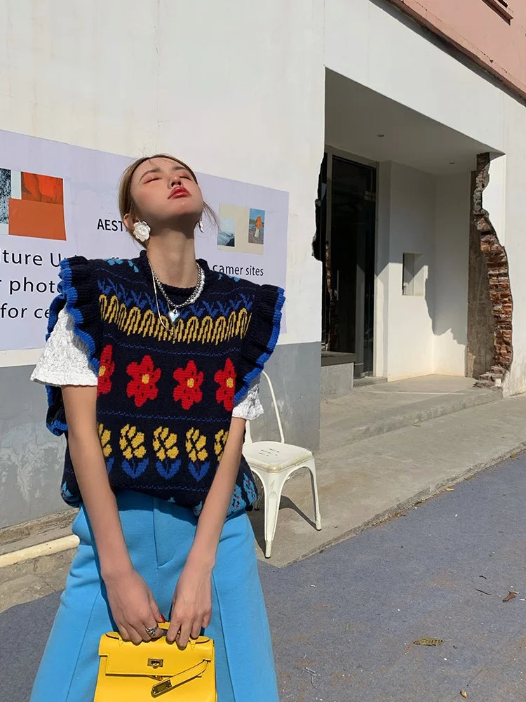 Chaleco Tejido Floral — Cuello Redondo