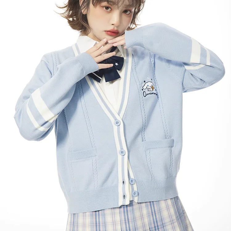 Sweater Bordado My Melody — Cárdigan Cuello V Kawaii
