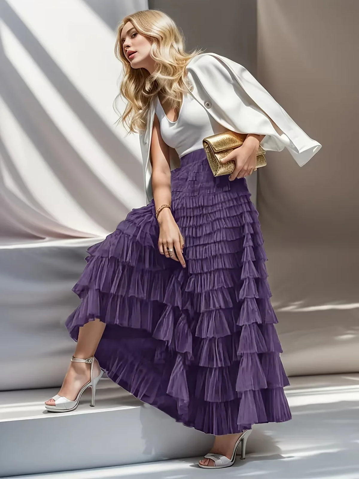 Falda de Tul Multicapa con Volados — Boho Chic