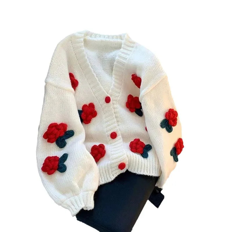 Cárdigan Floral con Botones — Cuello V Holgado