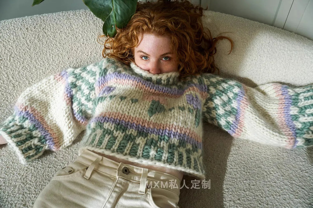 Sweater de Lana Merino con Patrón Geométrico — Tejido Grueso