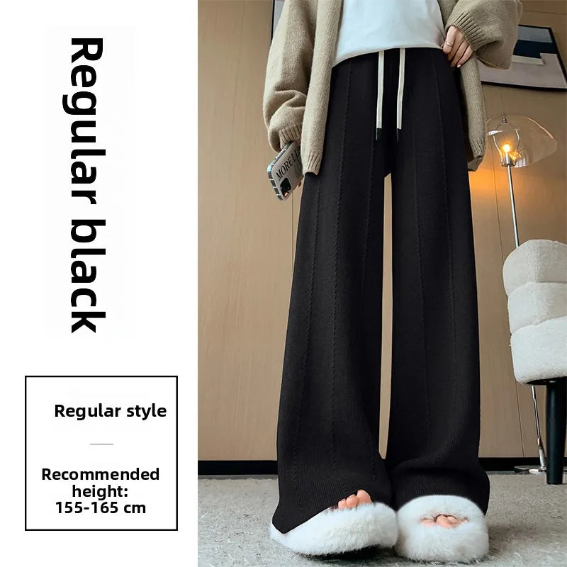 Pantalón Tejido Blanco Tiro Alto — Pierna Ancha Drapeada