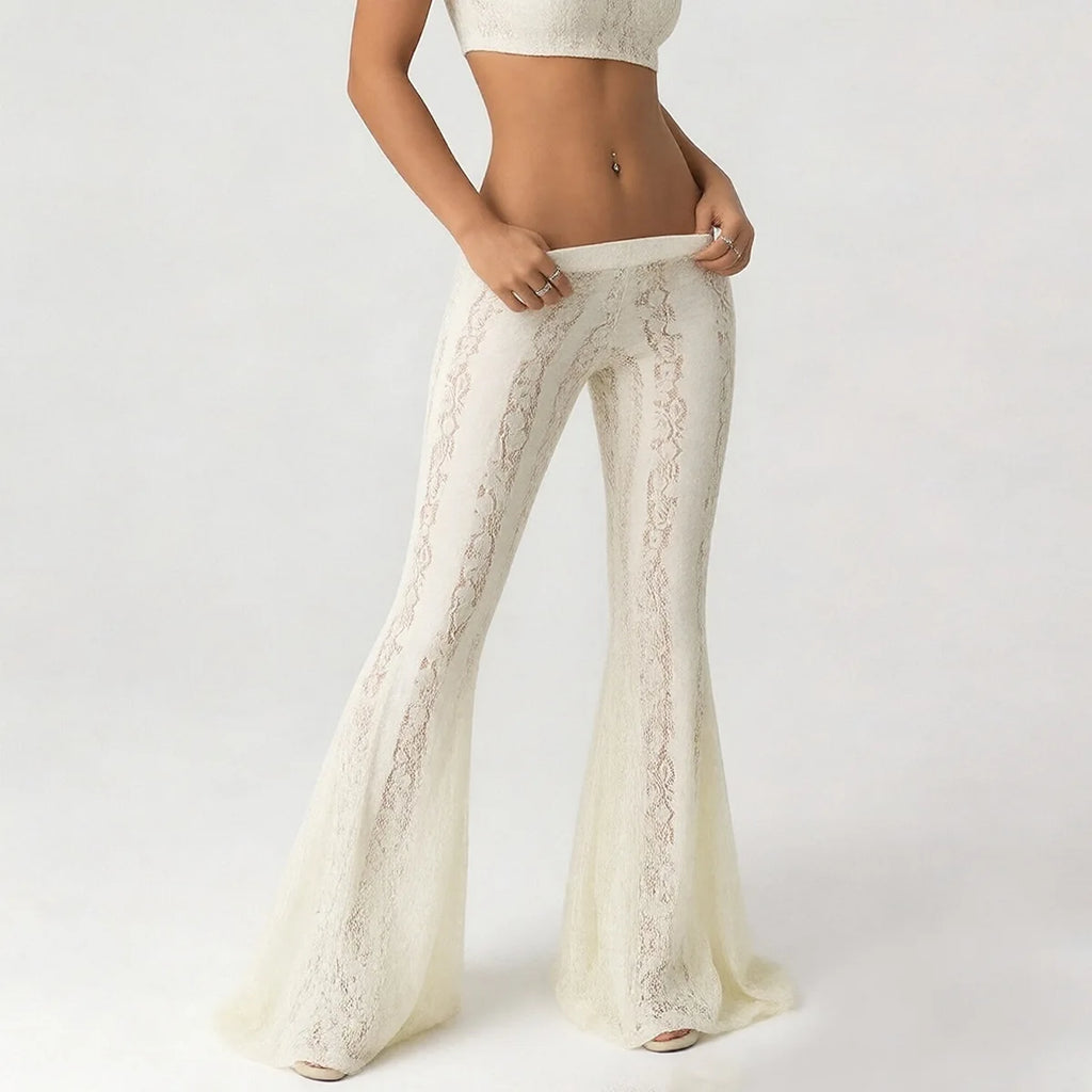 Pantalón Acampanado Blanco de Encaje Transparente — Boho