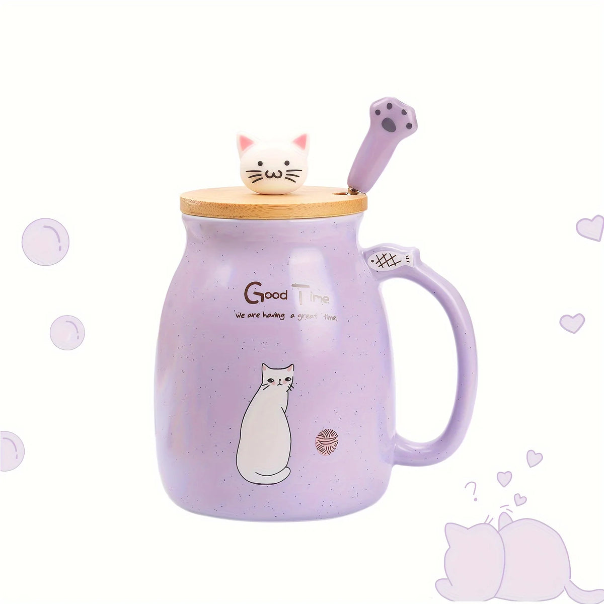 Taza Gato Kawaii con Tapa y Cuchara
