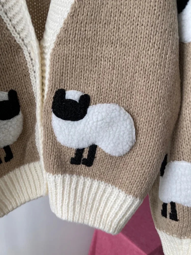 Cárdigan Crochet con Estampado de Ovejitas