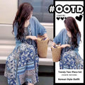 Conjunto Vestido Halter Floral y Cárdigan Abierto — Set Coreano