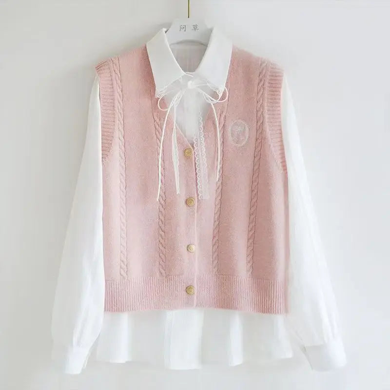 Cárdigan con Lazo Decorativo — Estilo Dulce Japonés