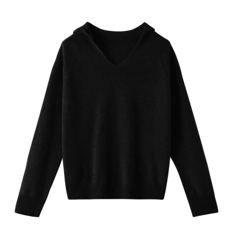 Sweater de Lana Merino con Capucha — Cuello V