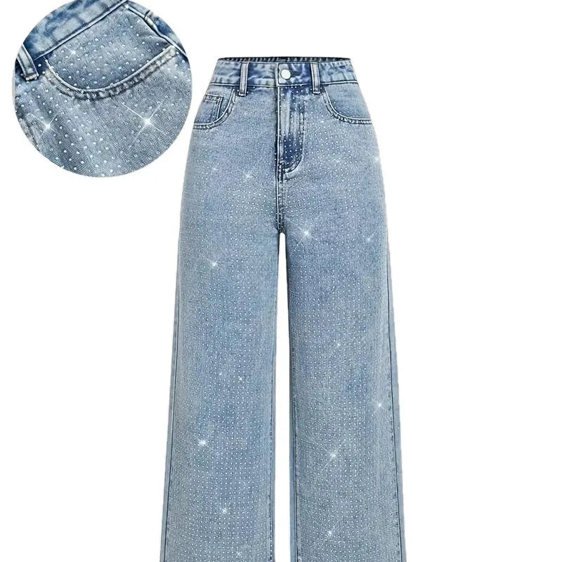 Jeans con Paneles Combinados — Cintura Media Lavado Clásico