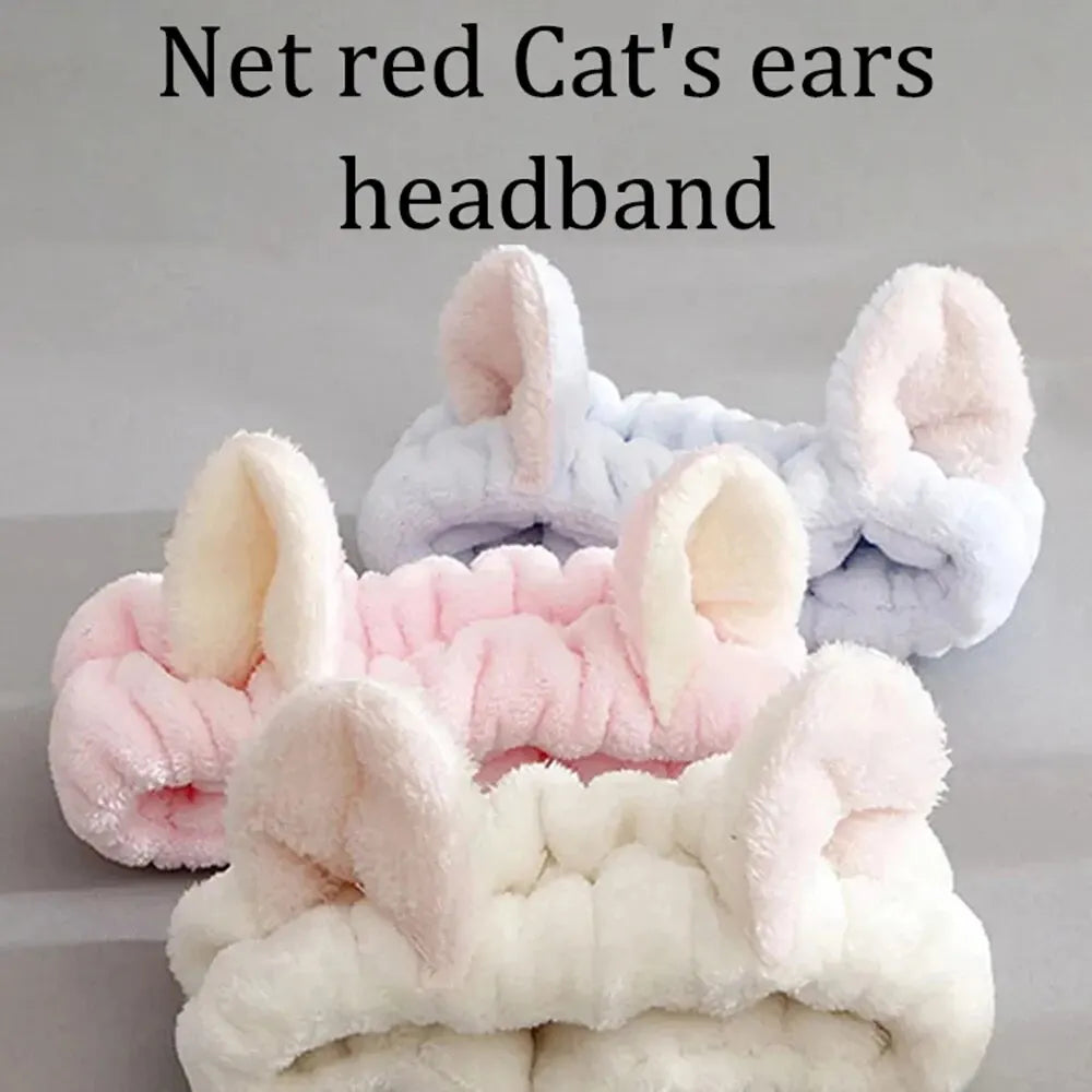 Diadema de Peluche con Orejas de Gato — Para Rutina de Belleza