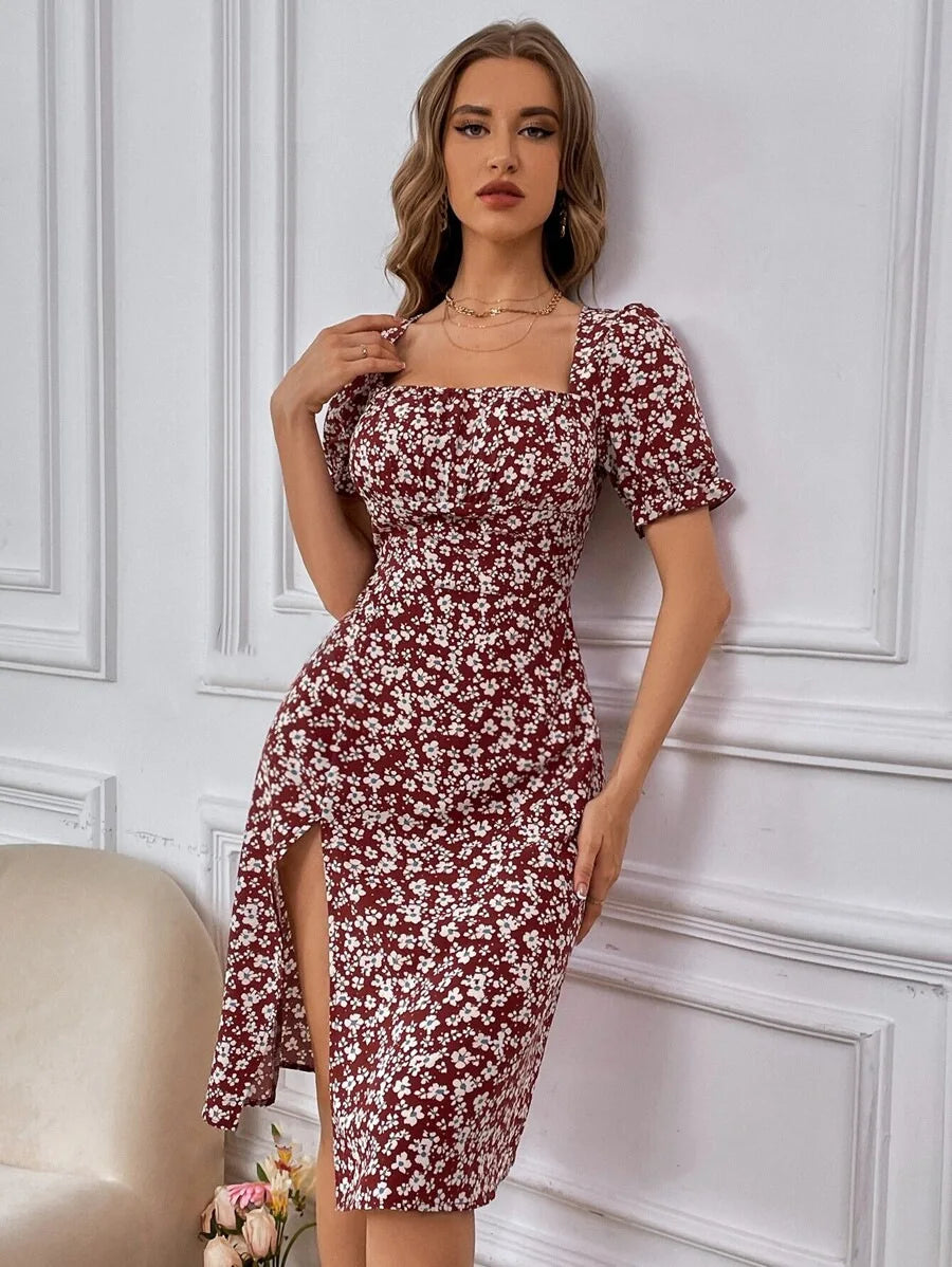 Vestido Midi Floral Manga Pétalo — Estilo Fresco