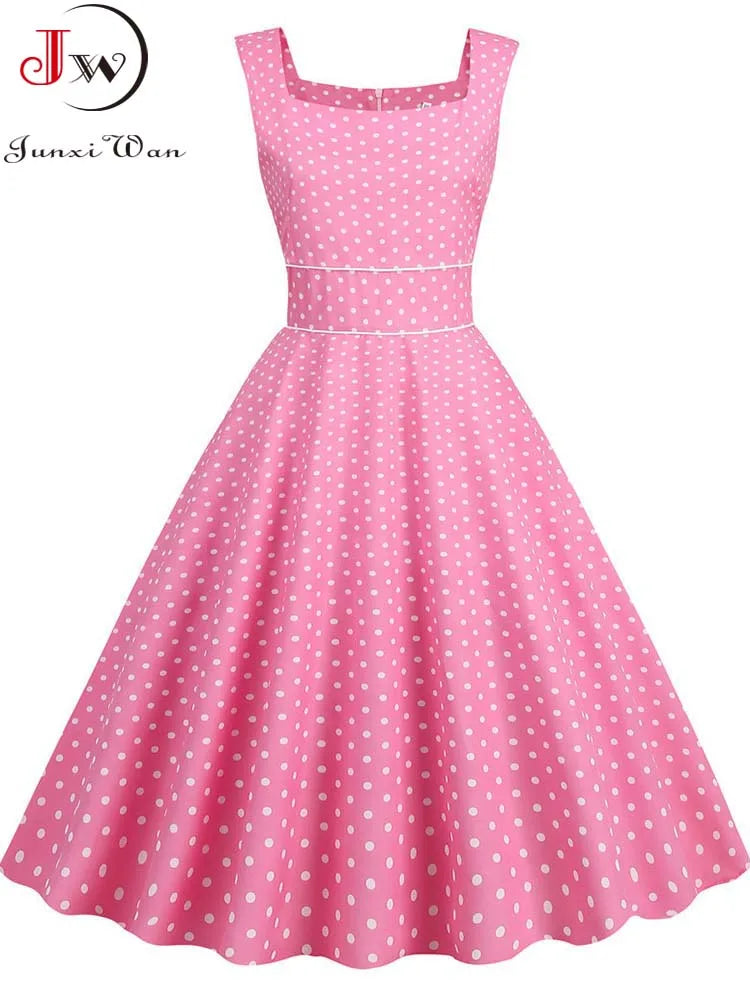 Vestido Midi de Lunares con Tirantes — Estilo Vintage