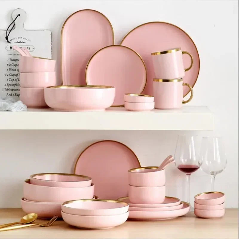 Set de Vajilla Porcelana Borde Dorado