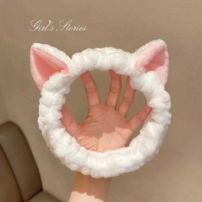 Diadema de Peluche con Orejas de Gato — Para Rutina de Belleza