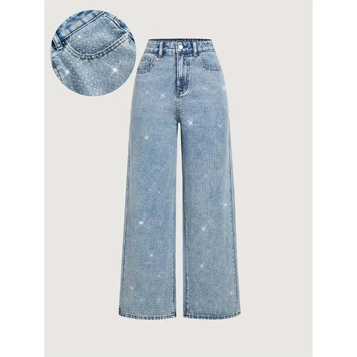 Jeans con Paneles Combinados — Cintura Media Lavado Clásico