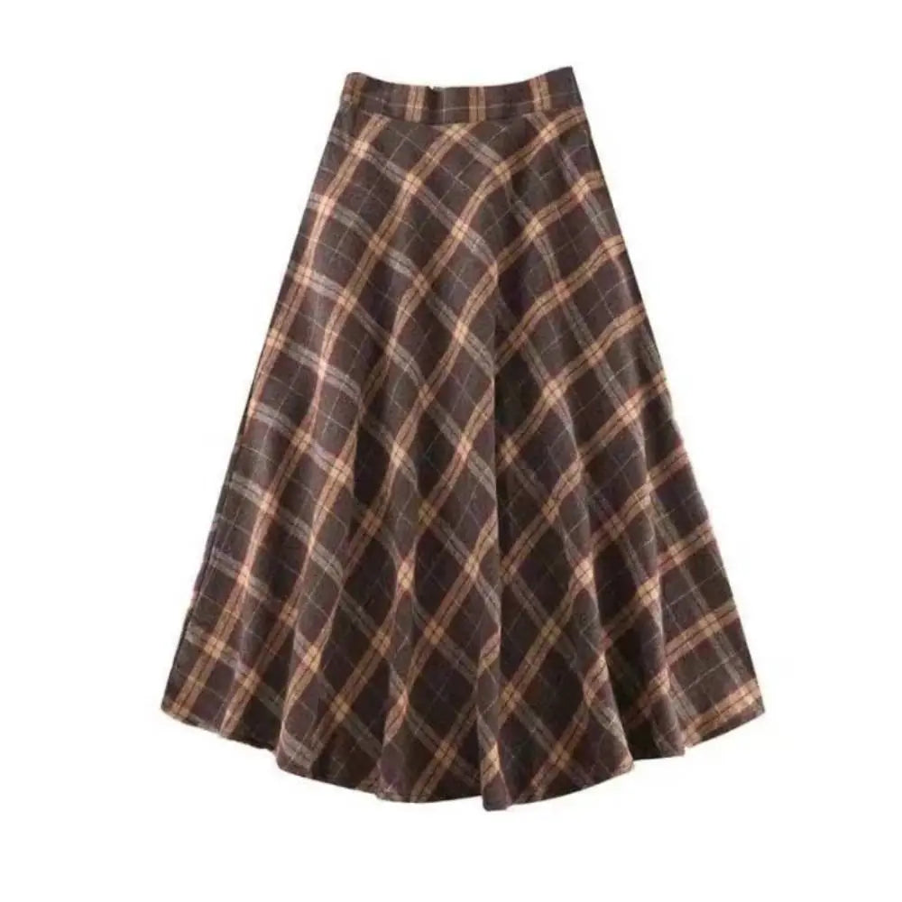 Falda Midi a Cuadros Tiro Alto — Estilo Retro Preppy