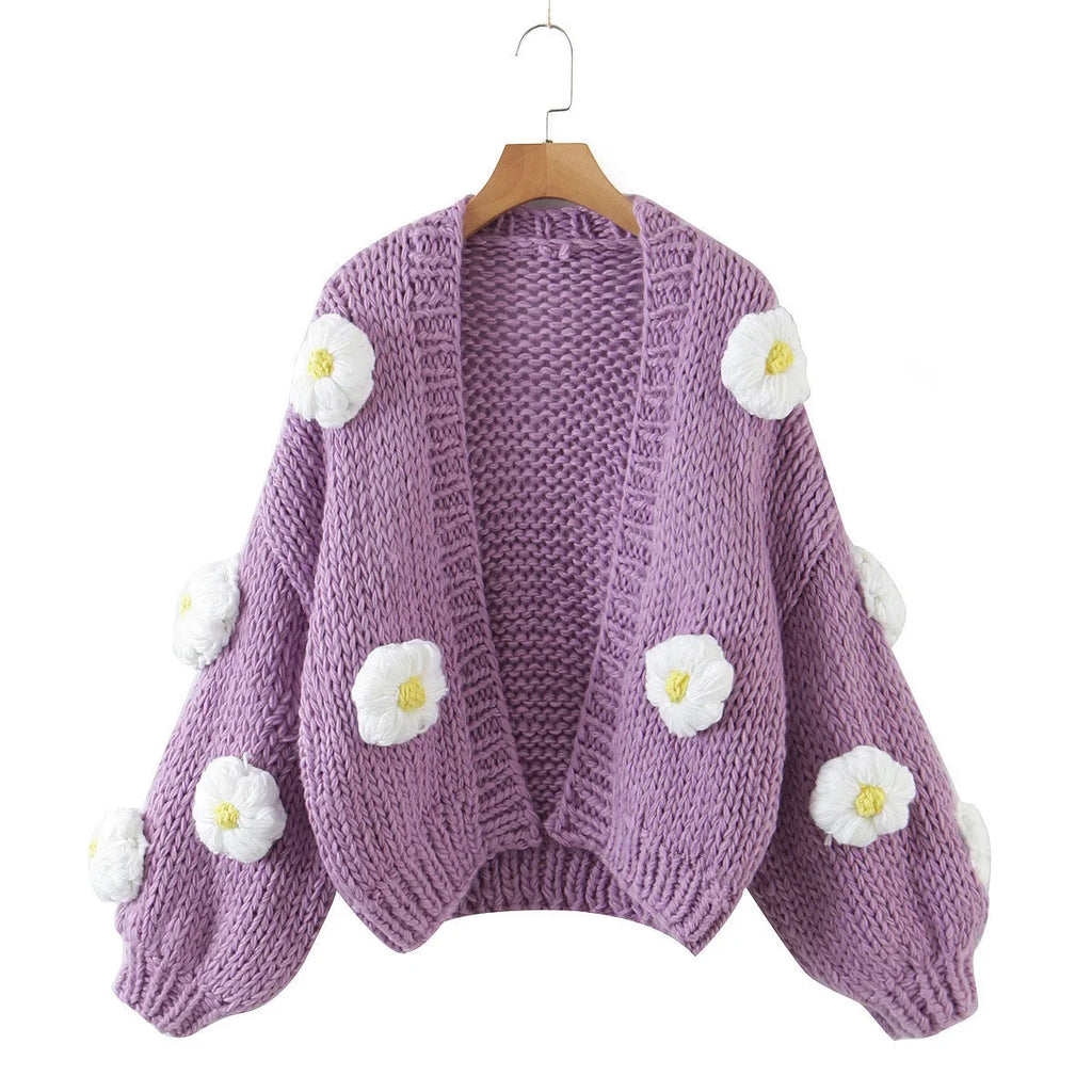 Cárdigan Floral con Manga Farol — Cuello V Cálido