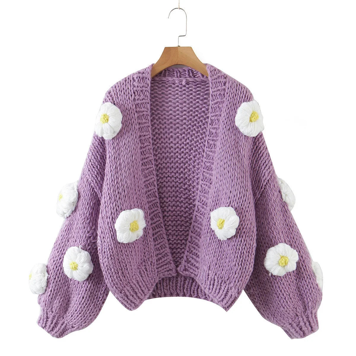 Cárdigan Floral con Manga Farol — Cuello V Cálido