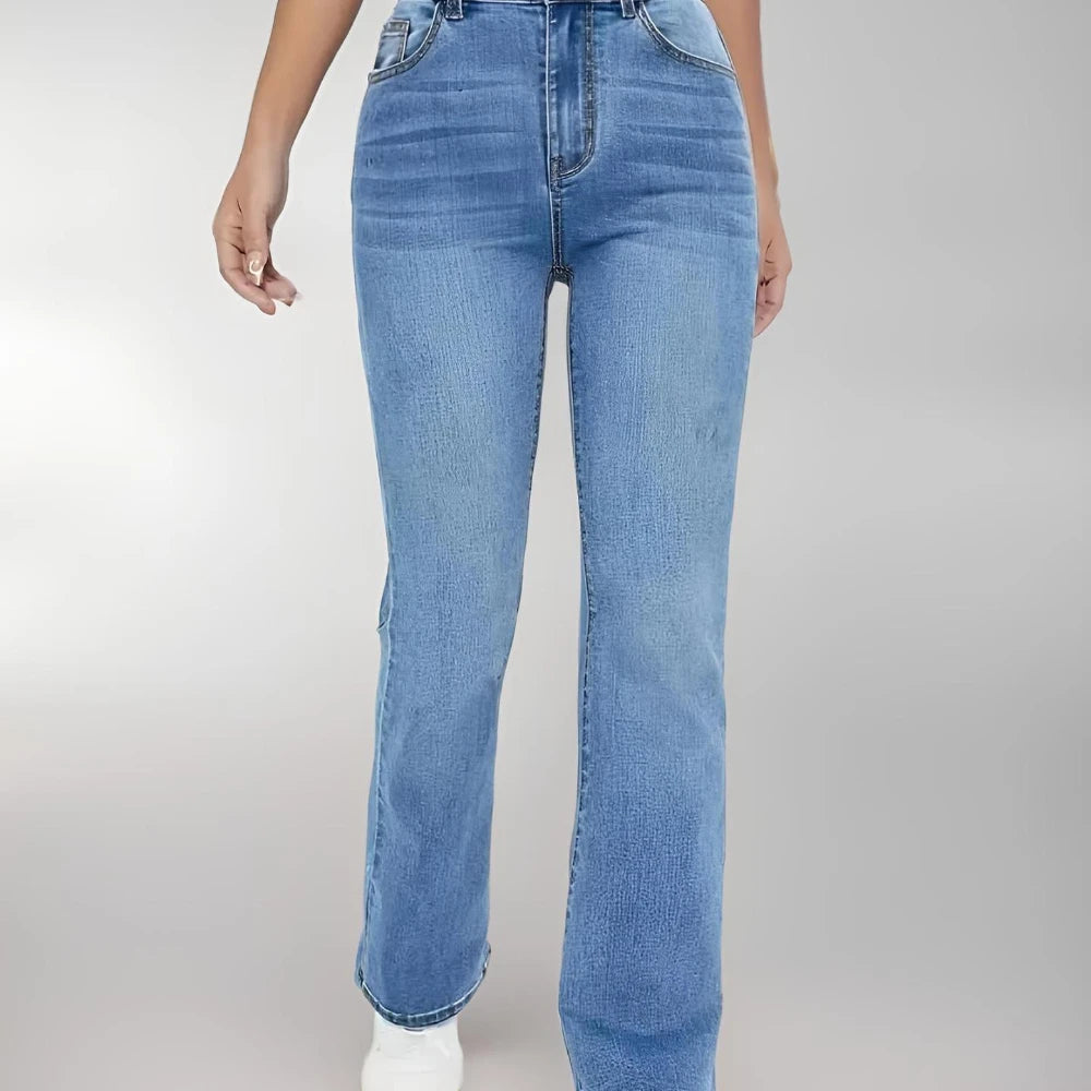 Jeans Entallados Lavados Tiro Alto — Estilo Casual Versátil