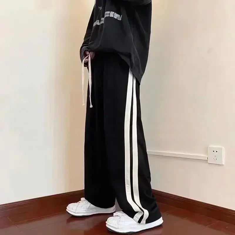 Pantalón Ancho a Rayas Estilo Coreano — Cintura Elástica