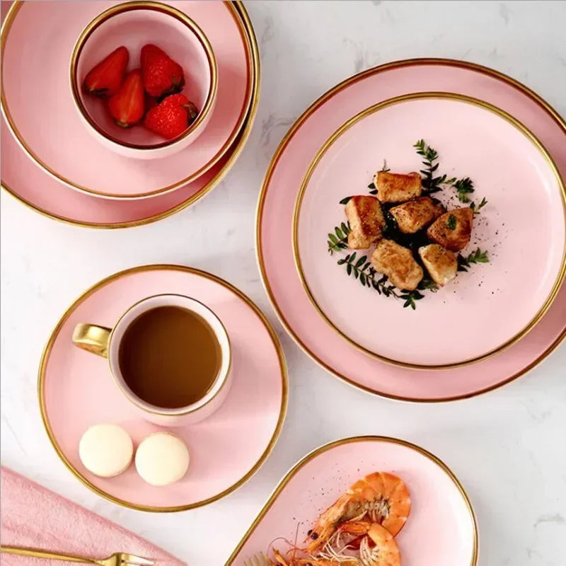 Set de Vajilla Porcelana Borde Dorado