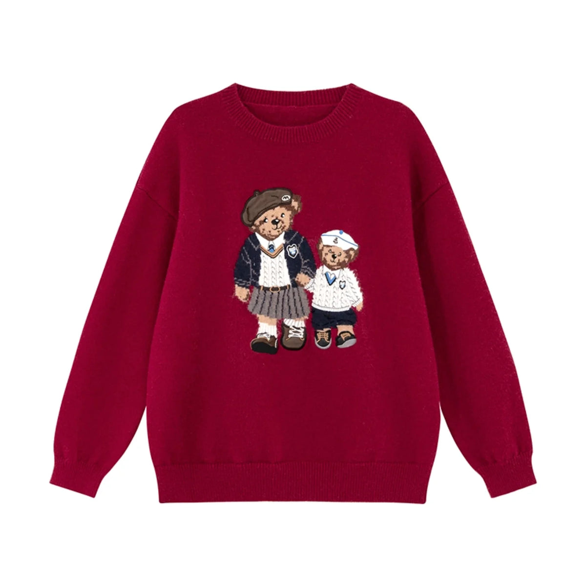 Sweater Bordado de Oso Trenzado — Estilo Universitario