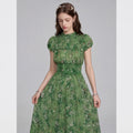 Vestido Verde Manga Globo Talla Grande — Suave y Fluido