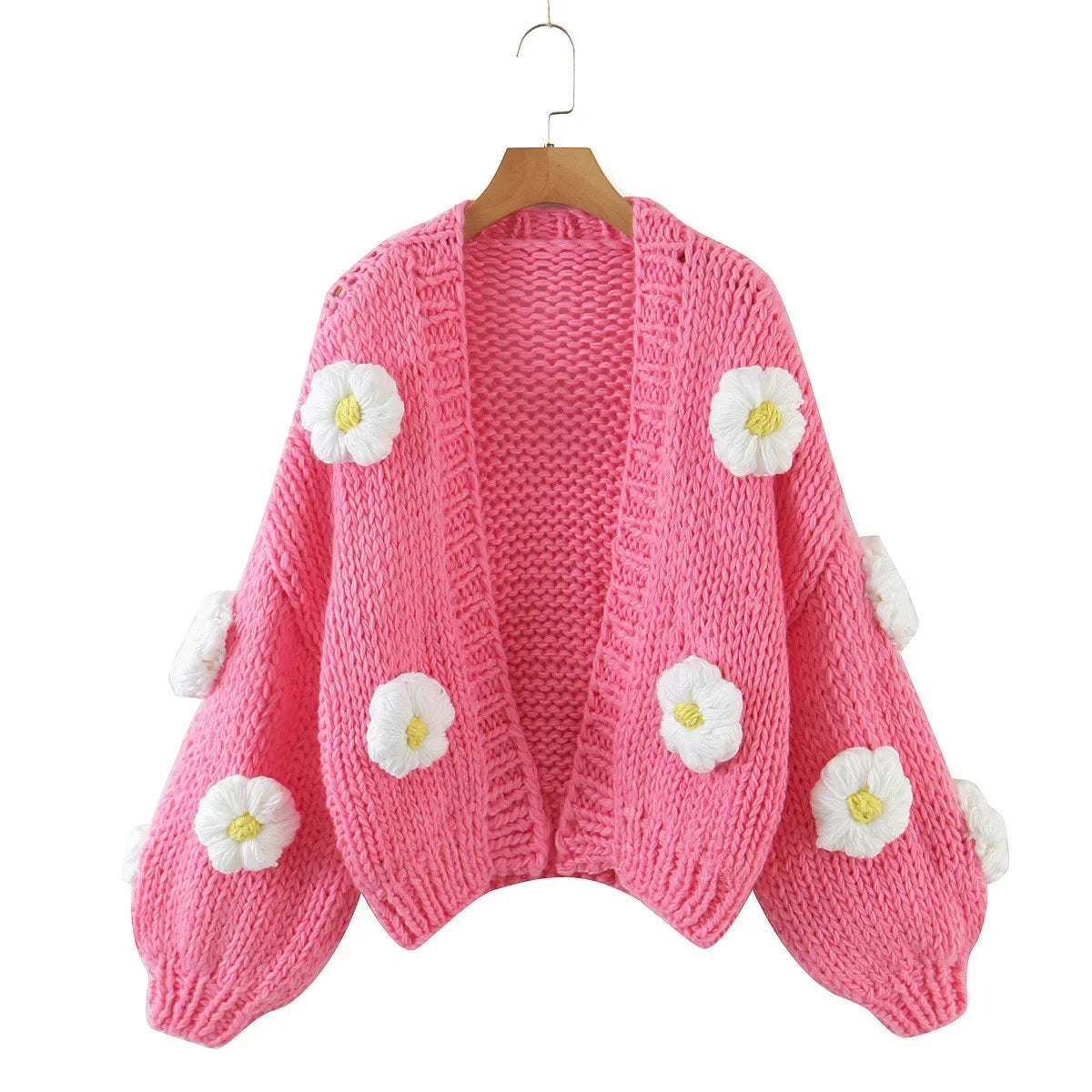 Cárdigan Floral con Manga Farol — Cuello V Cálido
