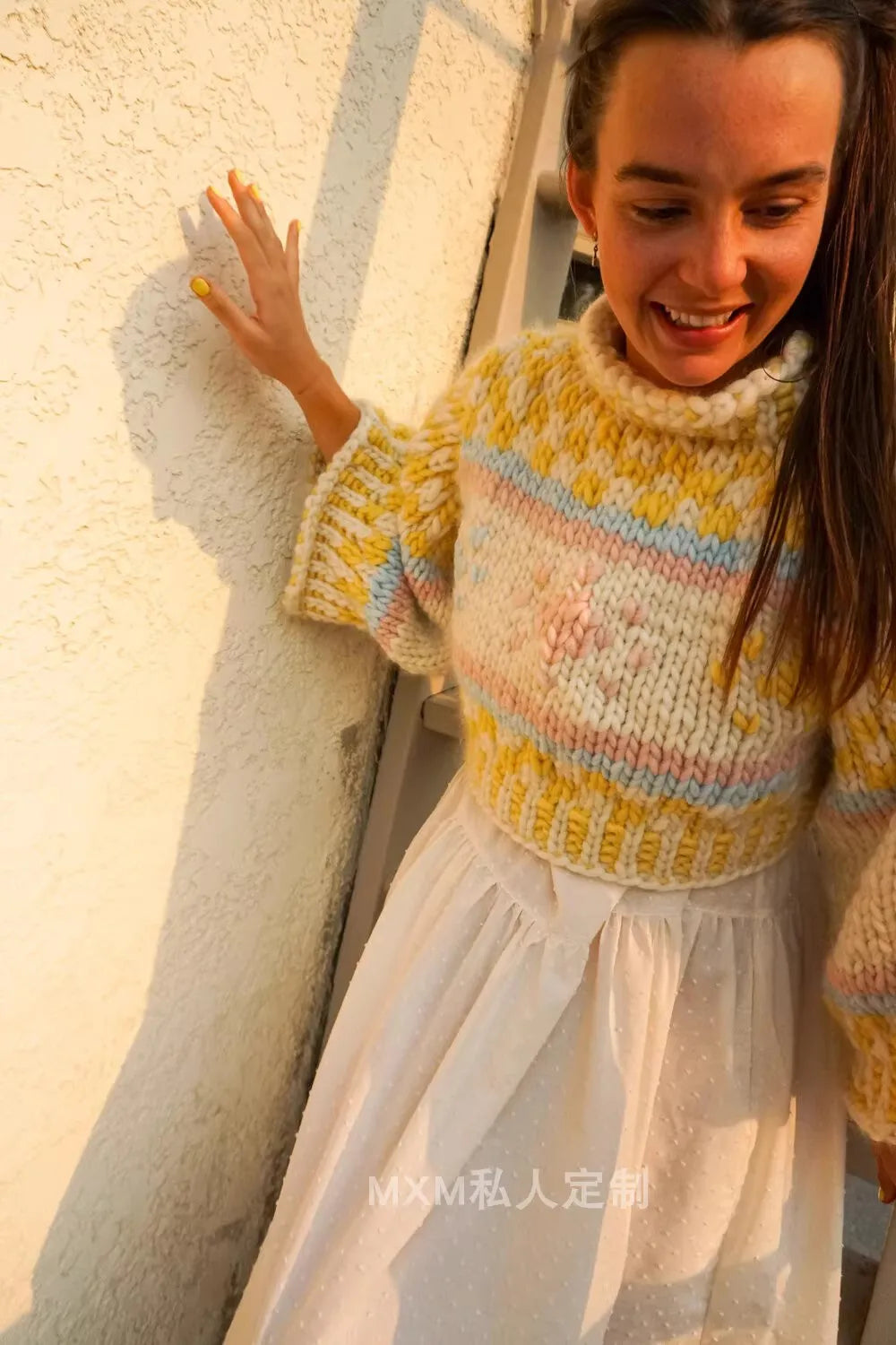 Sweater de Lana Merino con Patrón Geométrico — Tejido Grueso