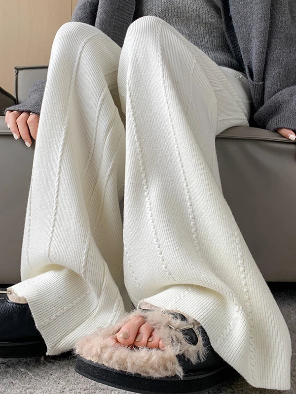 Pantalón Tejido Blanco Tiro Alto — Pierna Ancha Drapeada