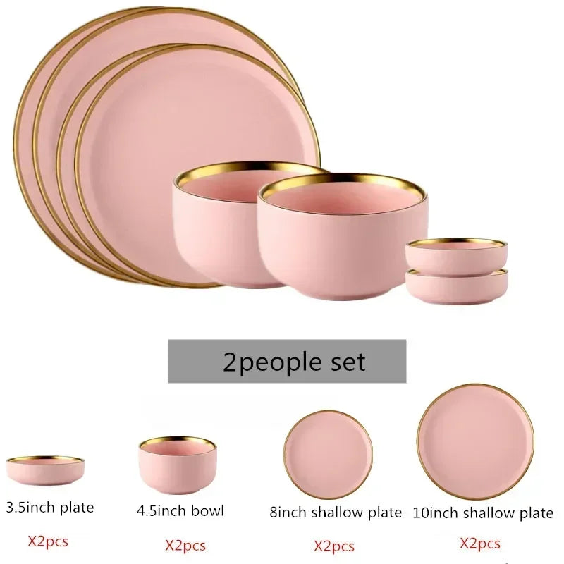 Set de Vajilla Porcelana Borde Dorado