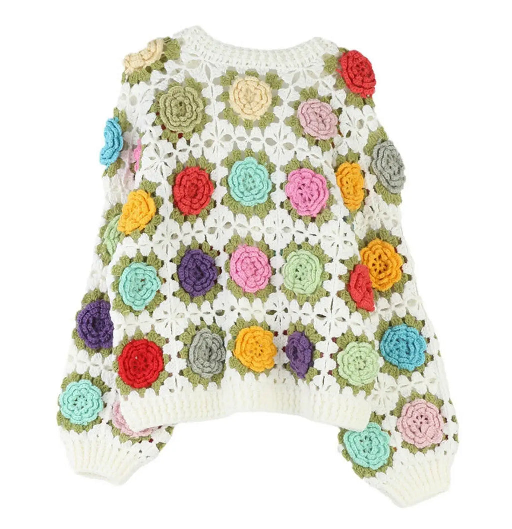 Cárdigan Crochet con Flores 3D — Manga Farol Boho