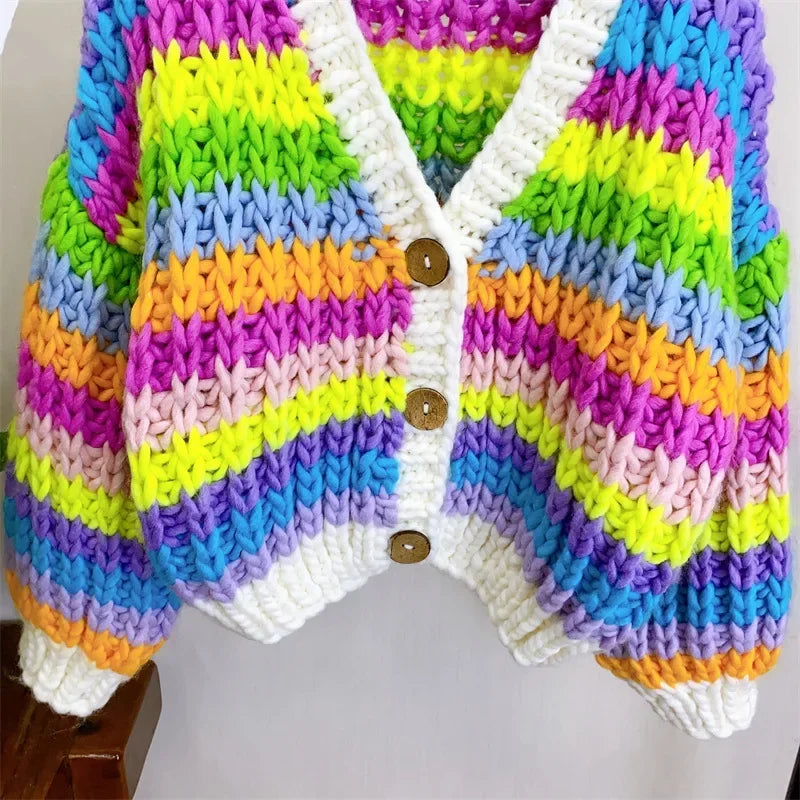 Cárdigan Grueso Multicolor Tejido a Mano