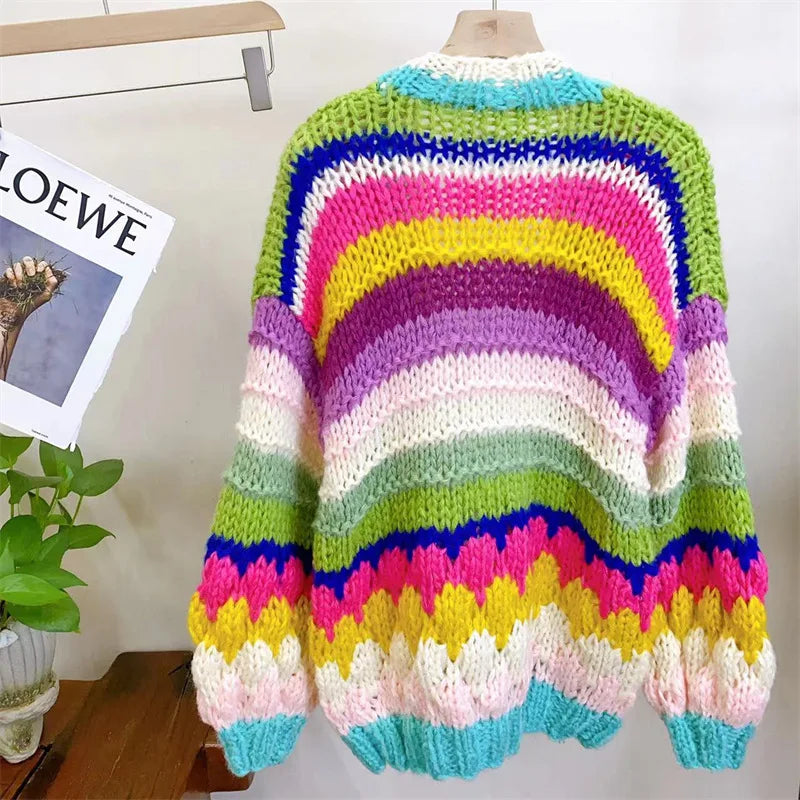 Sweater Grueso Color Block Artesanal — Manga Larga Casual