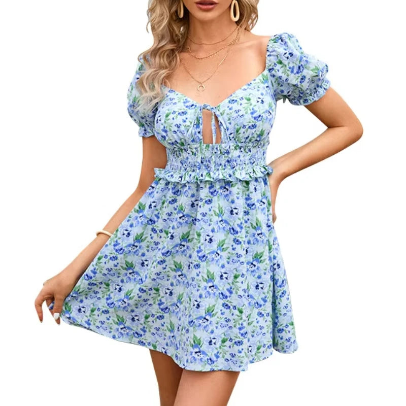 Vestido Corto Floral Estilo Francés Retro