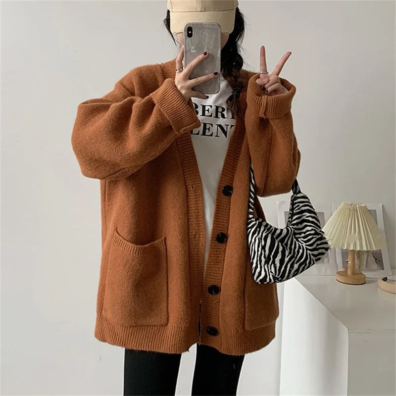 Cárdigan Vintage con Bolsillos — Cuello V Casual