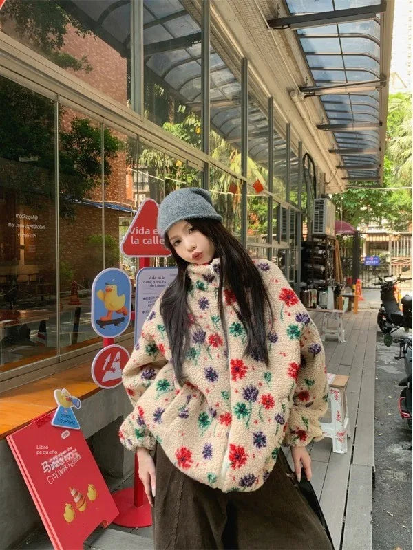 Chaqueta de Piel Sintética Floral — Talla Grande