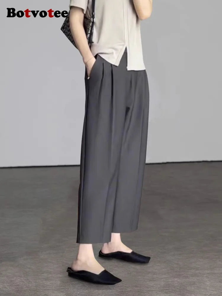 Pantalón Tobillero de Vestir — Tiro Alto con Bolsillos