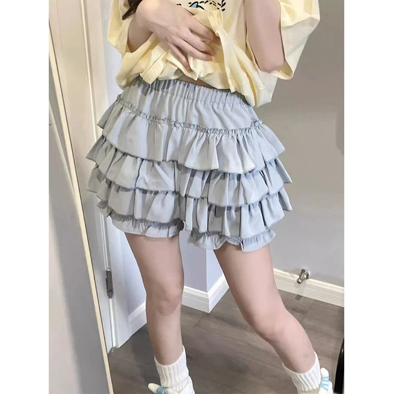 Falda Mini Kawaii con Volados y Lazo — Estilo Y2K Harajuku