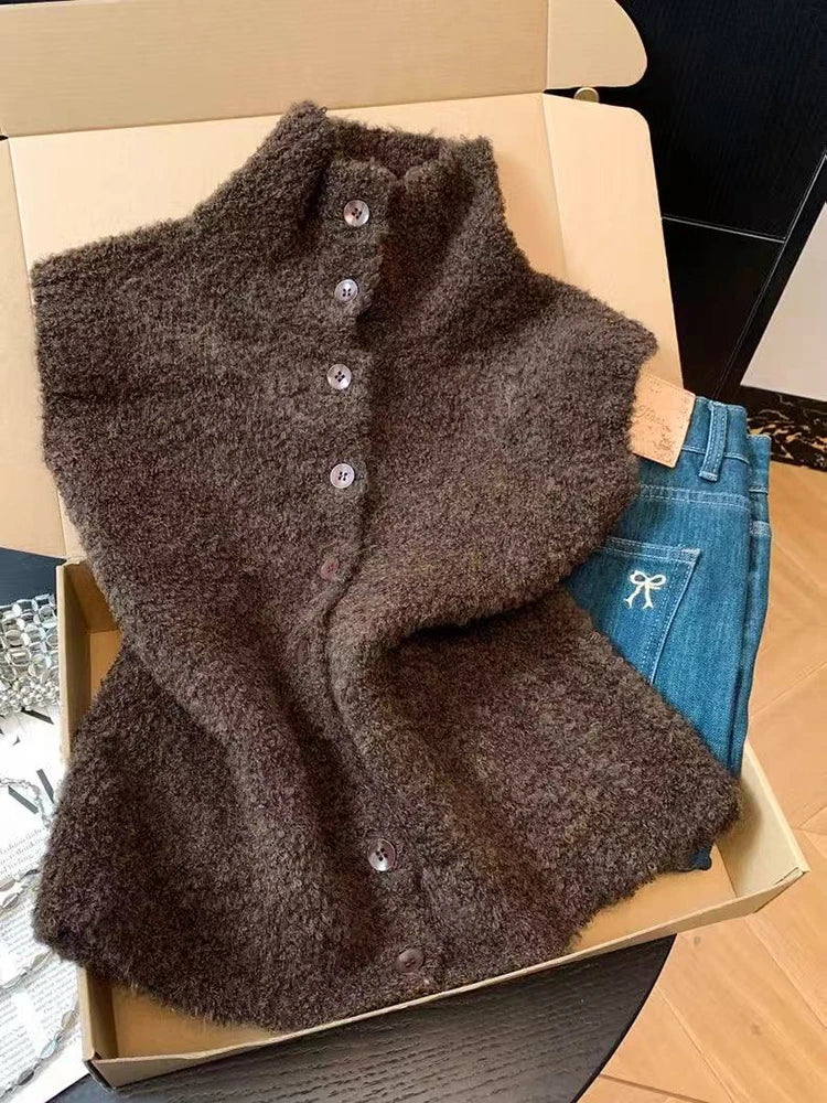 Chaleco Tejido Cuello Alto — Estilo Coreano