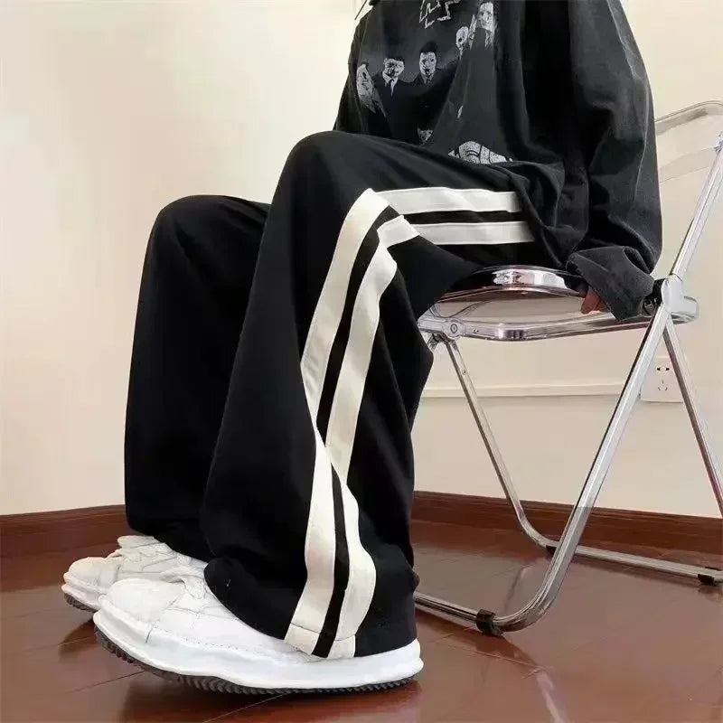Pantalón Ancho a Rayas Estilo Coreano — Cintura Elástica