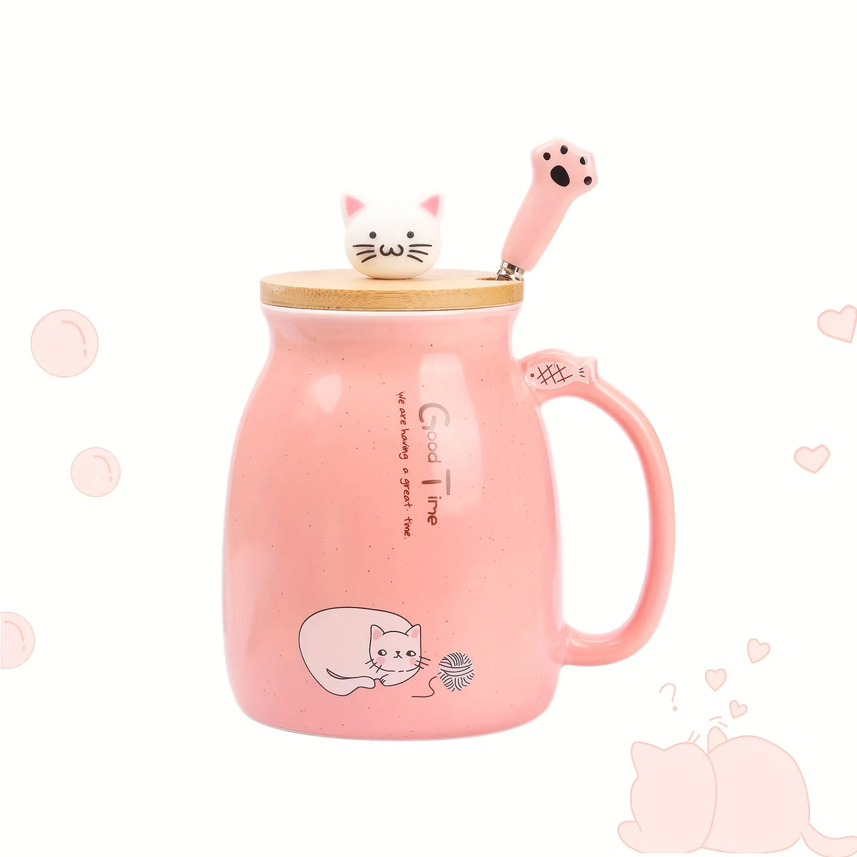 Taza Gato Kawaii con Tapa y Cuchara