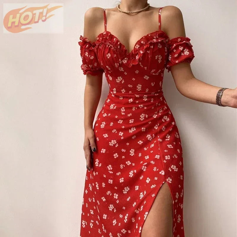 Vestido Hombros Descubiertos con Abertura — Fiesta