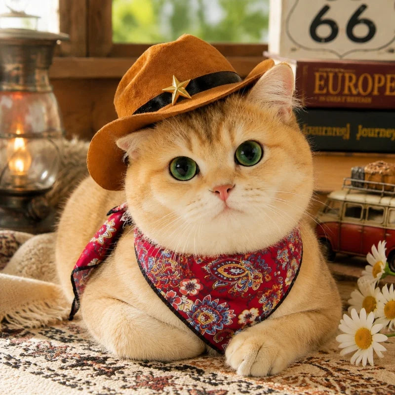 Sombrero Vaquero con Pañuelo para Mascota