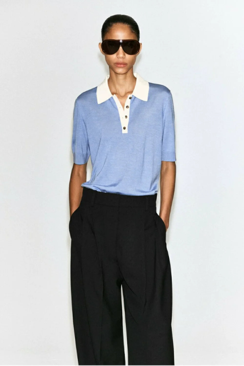 Top Tejido Estilo Polo Azul