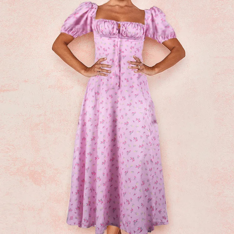 Vestido Midi Floral Manga Globo — Uso Diario