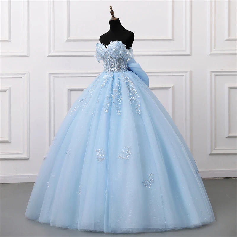Vestido de Fiesta Brillante para Quinceañera — Falda Amplia con Lazo