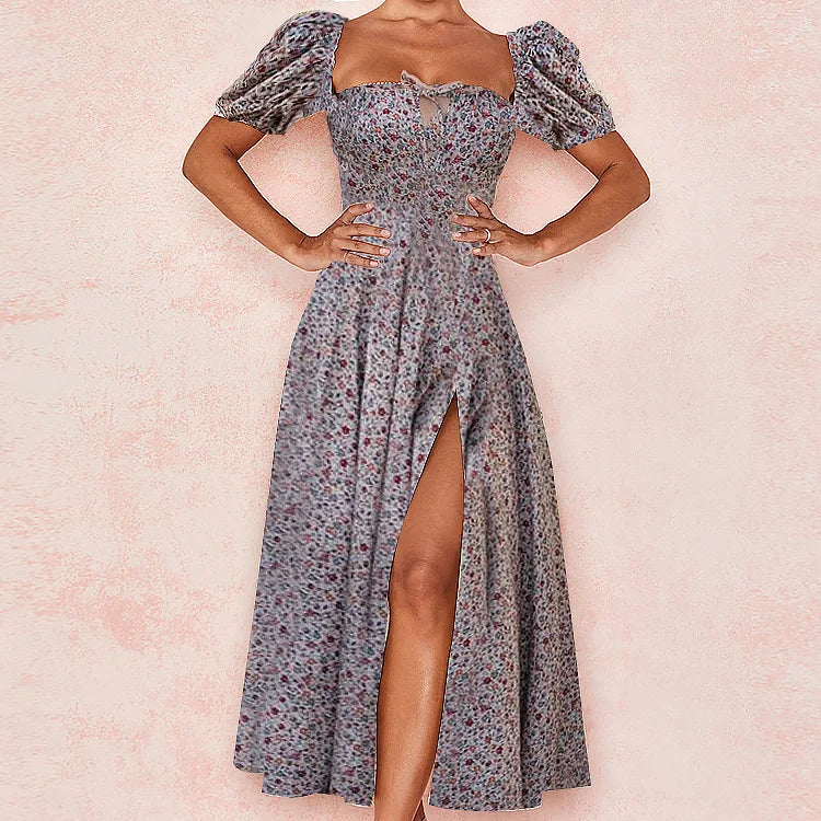 Vestido Midi Floral Manga Globo — Uso Diario