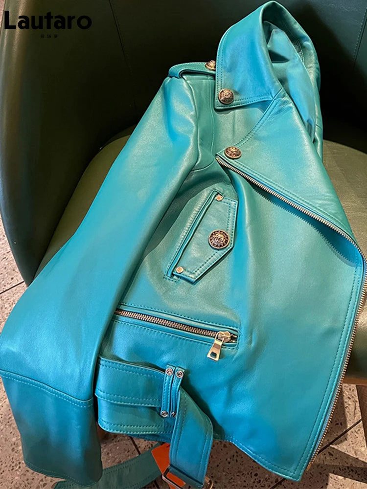 Chaqueta Biker de Cuero Vegano Verde — Cierre y Mangas Largas