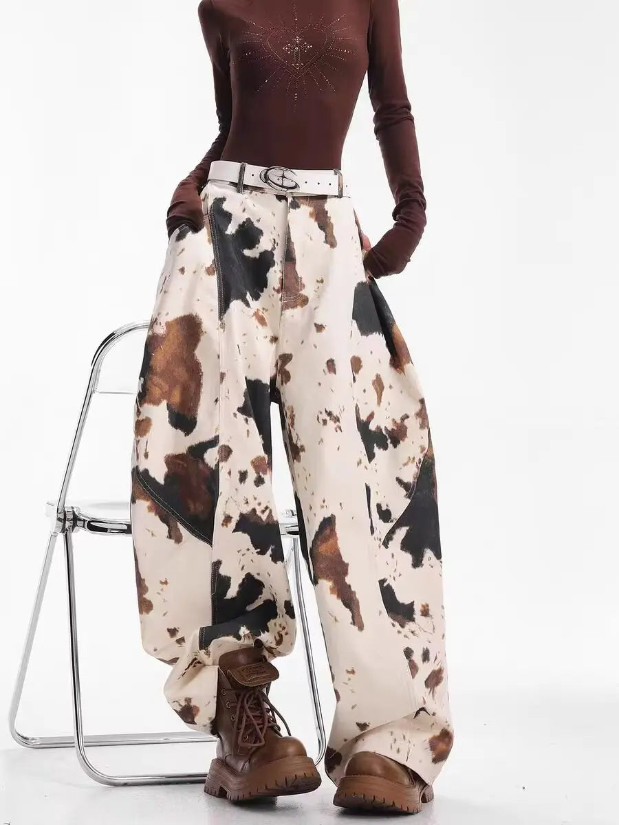 Jeans Anchos Bicolor Contraste — Estilo Retro Americano